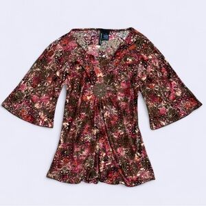 Y2K Saint Tropez West Beaded Boho Blouse Flare Sleeve Made USA M